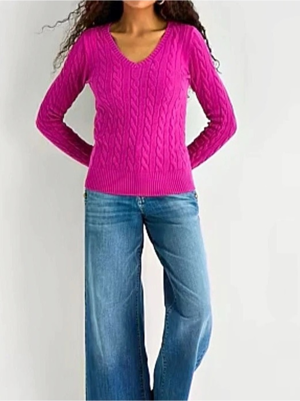 St. John's Bay Cable Knit V-Neck Pullover Sweater Madrid Pink Size Extra Large